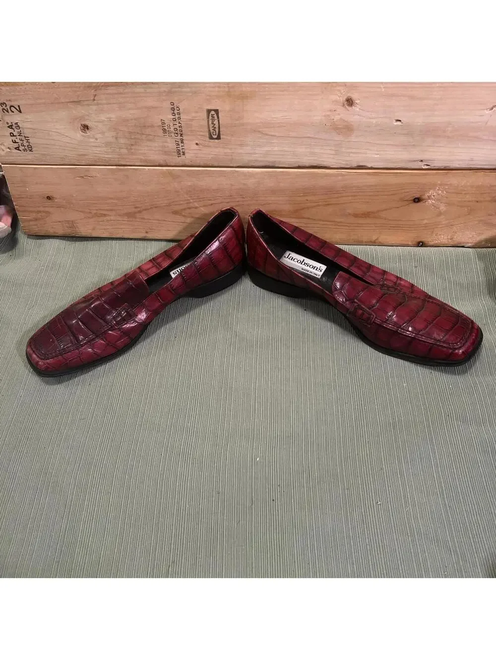 Jacobson's Vintage Oxblood Croc Embossed Leather Mens Loafers Size 8 M